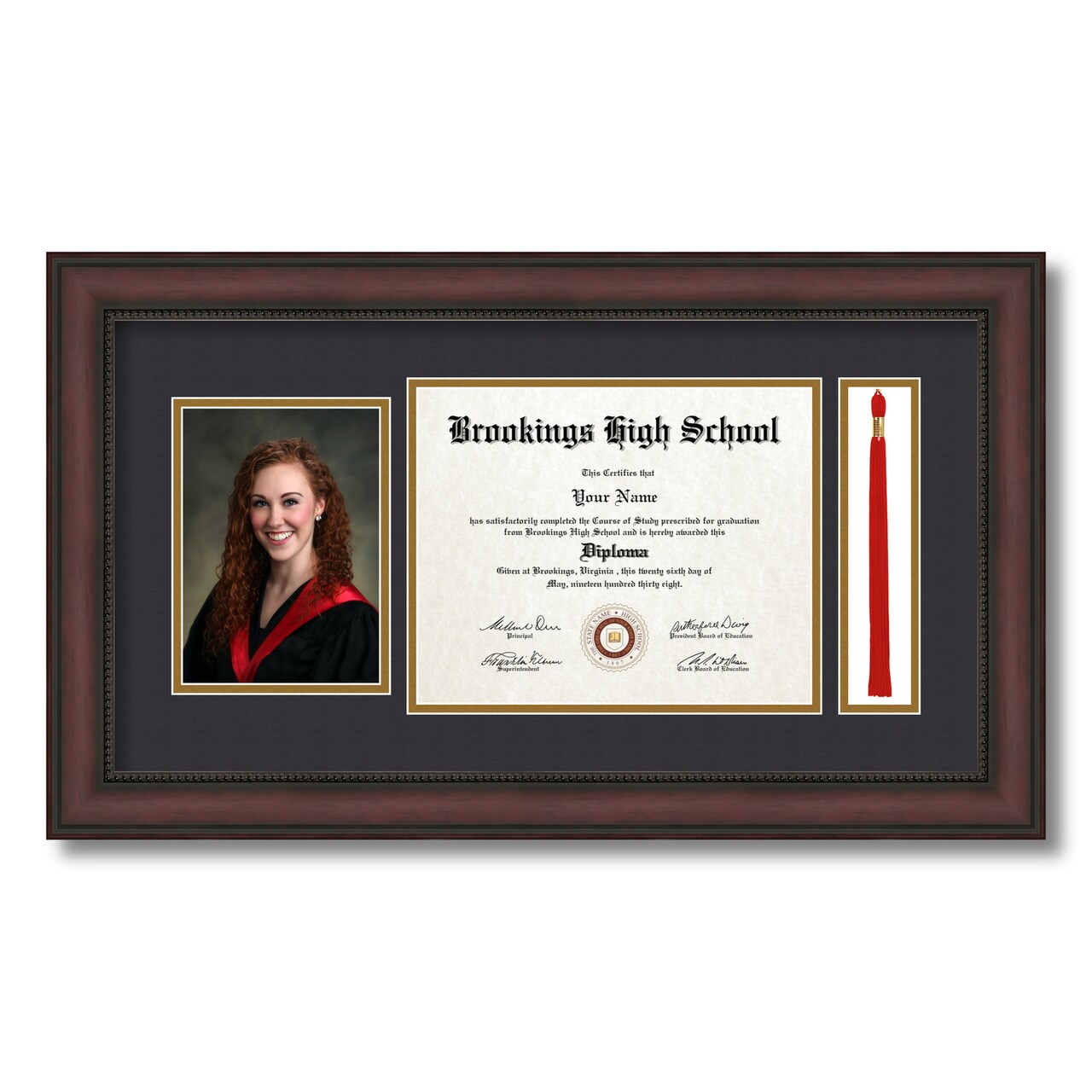 ArtToFrames 8x10 inch Diploma Frame with 5x7 Inch Image Opening and Tassel Opening - Framed with Black and Gold Mats, Comes with Regular Acrylic and Sawtooth Hanger for Wall Hanging (DIT-8x10)